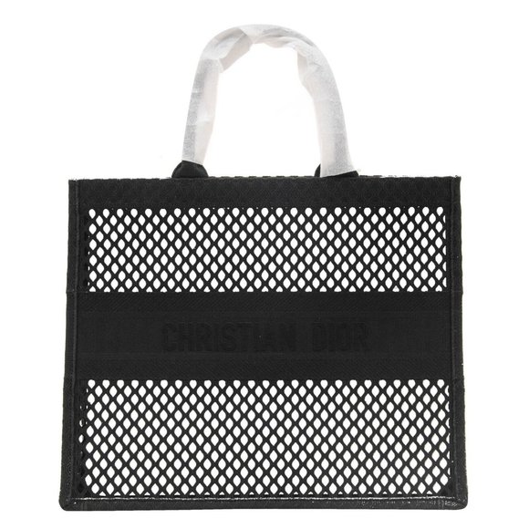 Dior Handbags - Christian Dior Womens Mens Book Tote Bag Large Black Logo Woven Mesh Canvas